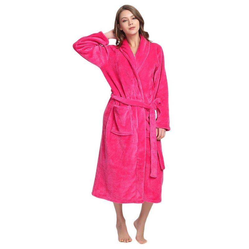 HEARTNICE Womens Fleece Robes, Soft Plush Long Bathrobe, Thick Kimono Robes for Womens, Warm House Coat (Rose, S/M) - Image 2